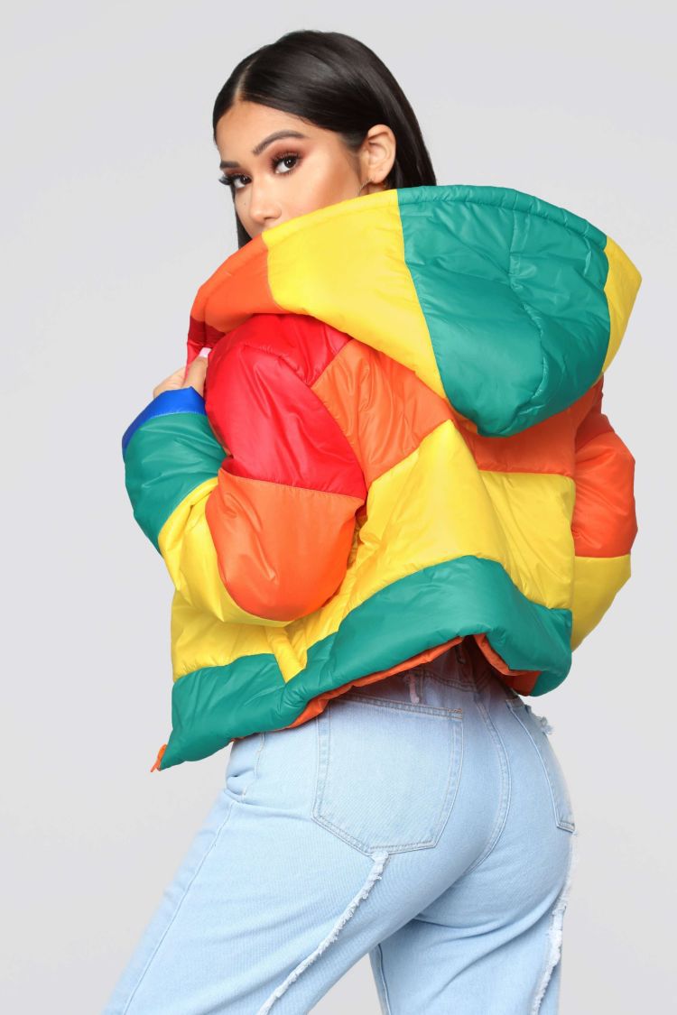 Winter  Women Fashion Rainbow Winter Hoodie Coats Short Puffer Bubble Jacket Women Coats Bubble Coat Puff Jacket