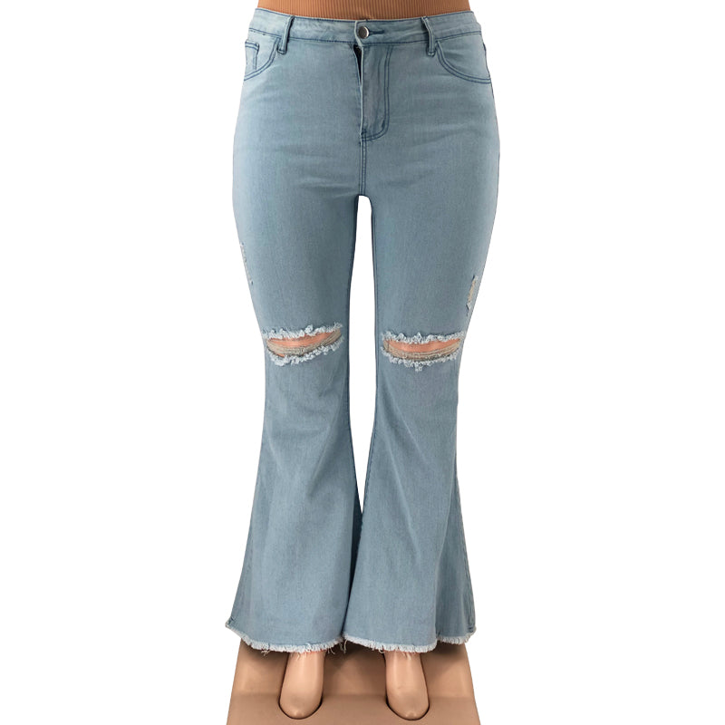 LW21105 Designer Denim Boyfriend Flare Jean Pants Plus Size Women's Jeans