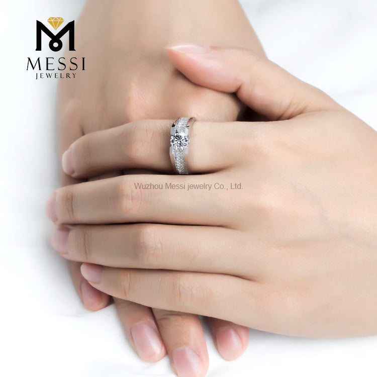 Messi Jewelry 14k 18k White Gold DEF Moissanite Diamond Wedding Ring Jewellery for Men