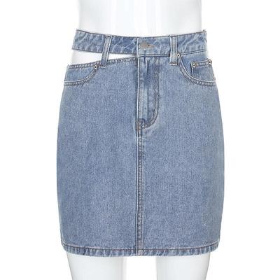 New Large Size Women's Hip Skirt Solid Color Denim Short Jeans Skirts Ladies Blue Jean Skirt