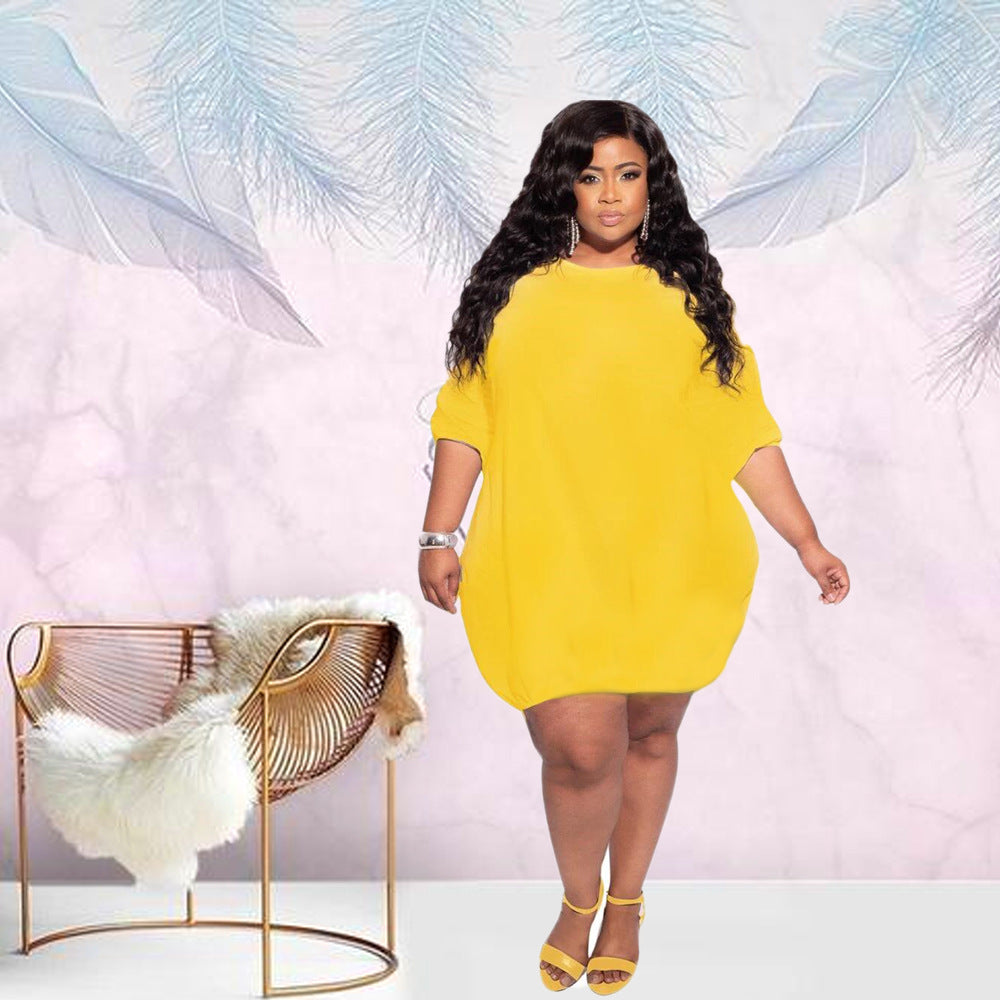 Plus Size Women's Dresses Solid Color Lady Bubble Dress Ladies Plus Size Dresses