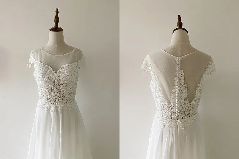 Sexy Off the Shoulder High Slit Light Wedding Dress 2021 Lace Boat Neck A-Line With Train Luxury Wedding Dresses Robe De Marie - My Store