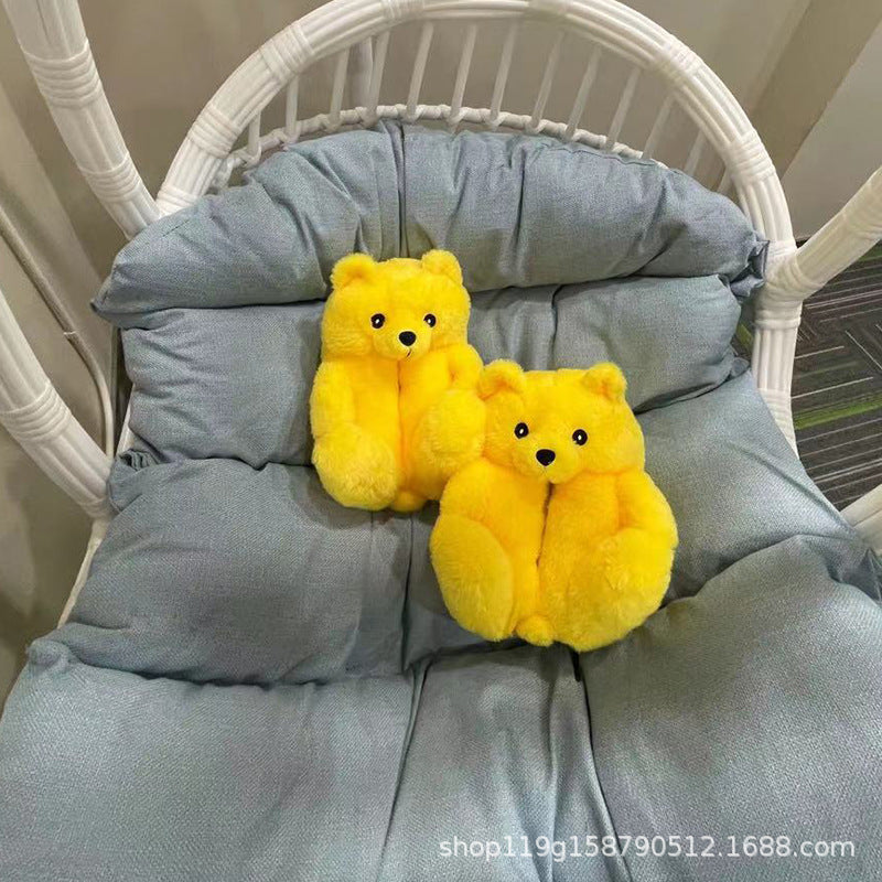 Drop Shipping Fashion Design Winter Women Girl Fur Shoes Cute Cartoon Animal Teddy Bear Warm Slippers Bedroom Soft Fur Slipper