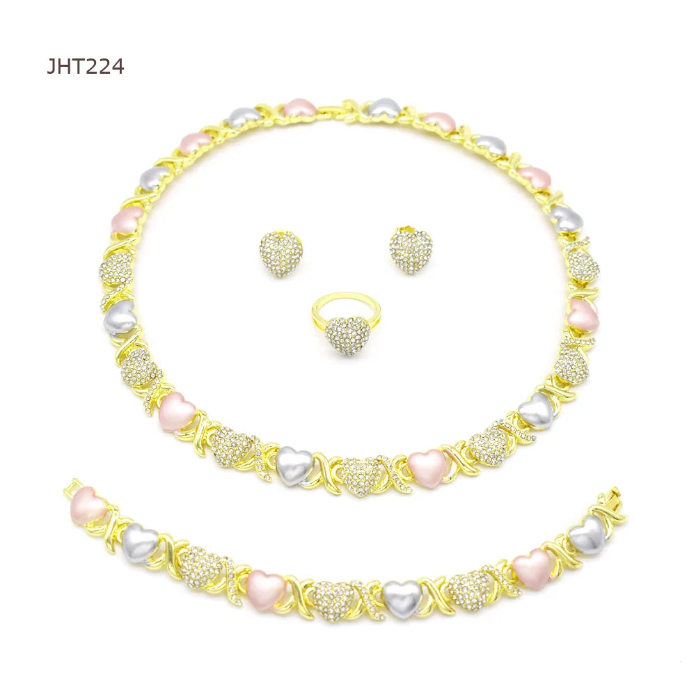 JHT224 High Quality 18K Gold Three Color Rhinestone Jewelry Set XOXO Jewelry Set Women's Jewelry Set