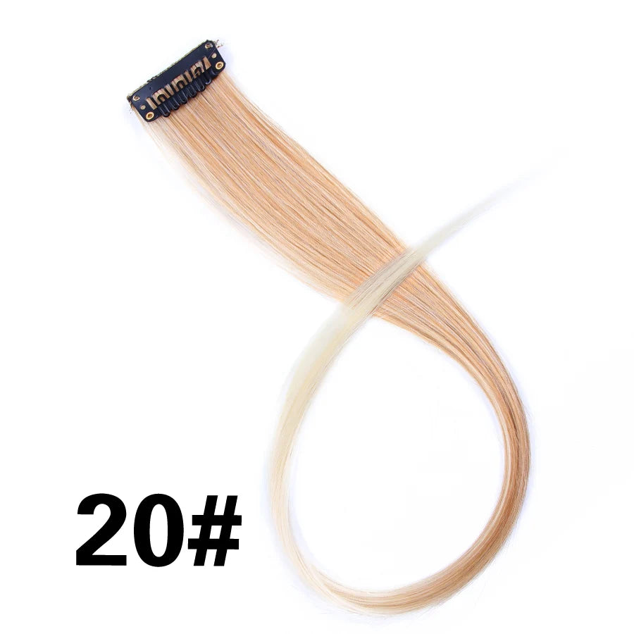 Party Hair Extensions Body Wave Ombre Hairpiece Synthetic Fiber Straight Strands Hair on Hairpins Rainbow Blend in Your Hair