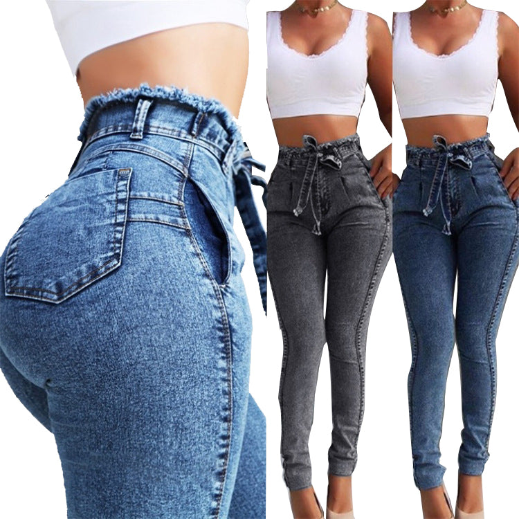 Woman Ripped Jeans Womens High Waist Tight Fitting Jeans Denim Jeans