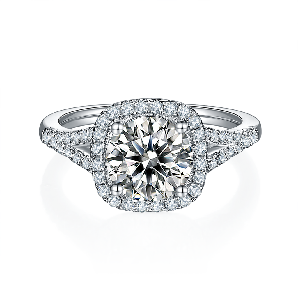 SGARIT Jewellery Round Gold Plated 925 Sterling Silver 2ct Pave Setting Moissanite Ring Jewelry