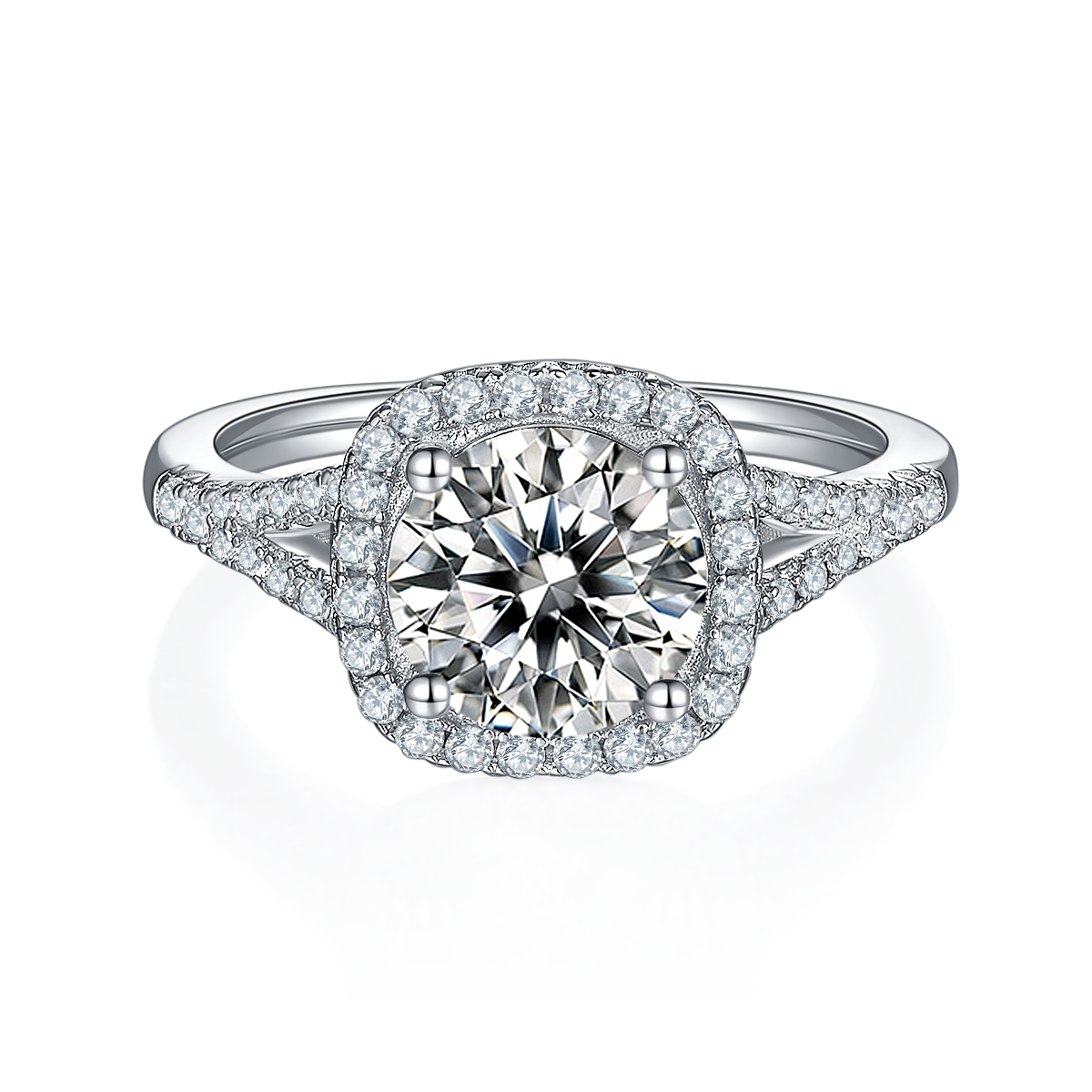 SGARIT Jewellery Round Gold Plated 925 Sterling Silver 2ct Pave Setting Moissanite Ring Jewelry