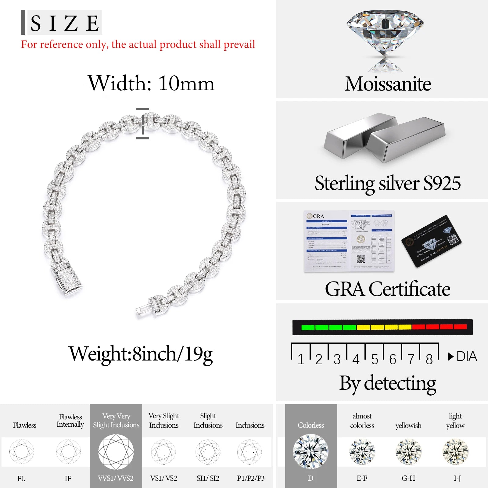 Pass Diamond Tester VVS Moissanite Iced Out Guci Link Chain Bracelet Fashion 925 Sterling Silver Mossanite Rappers Gift Hip Hop - My Store