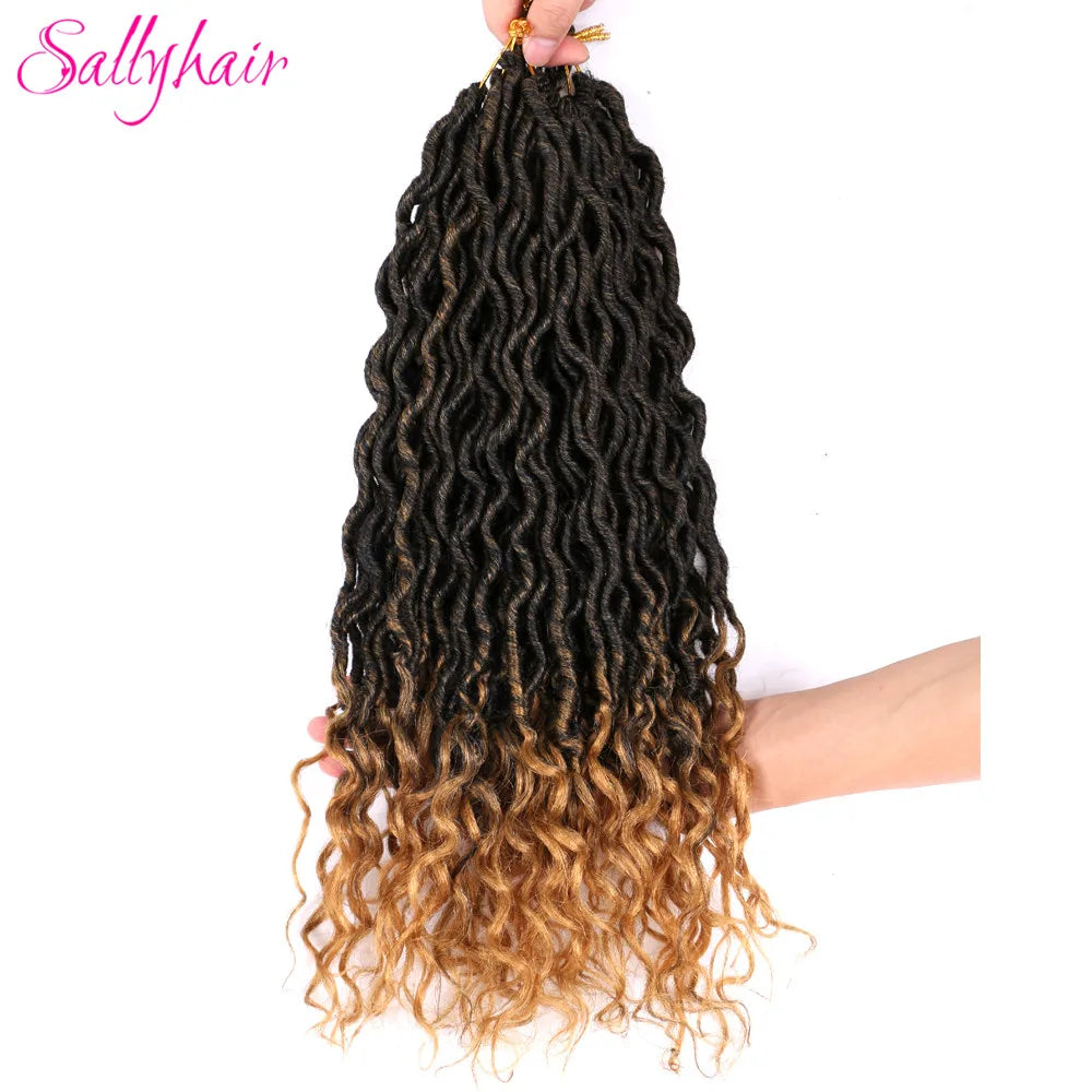 Sallyhair 24 Strands/Pack Faux Locs Curly Crochet Braids Hair Extension 20inch Synthetic Ombre Braiding Hair Purple Loose End