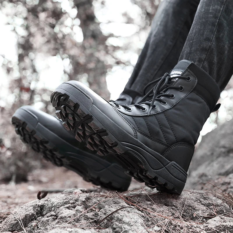Greatshoes Mens Boots Hunting Boots,Black Leather Boots High Top Boots for Men,Anti-Slip Boots Desert Boots