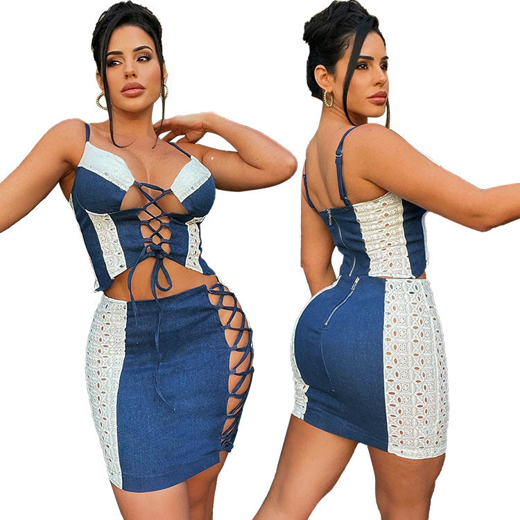 Denim Jeans Bikini Dress Sets Denim Jeans Two Piece Skirt Sets Clothing Sexy Summer 2 Piece Jean Jacket Dress Skirt Sets