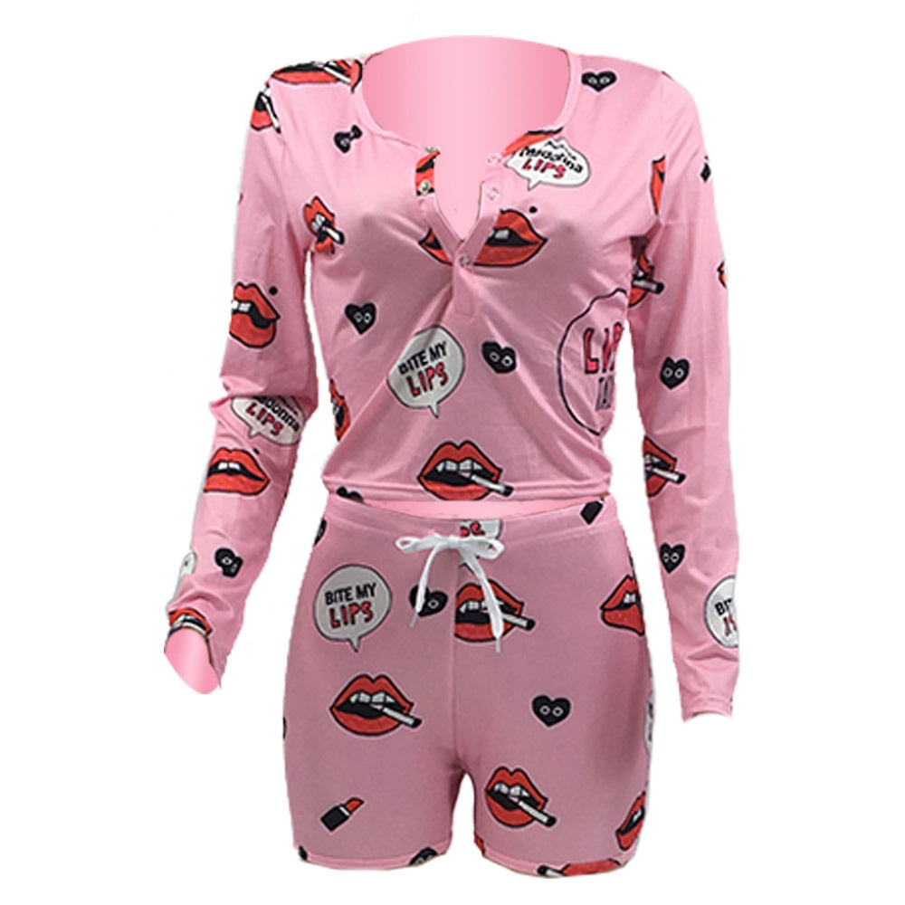 Hot Sale Sexy Lady Summer Sleepwear Pajamas Custom Short Pajamas Women Two Pieces Pajamas