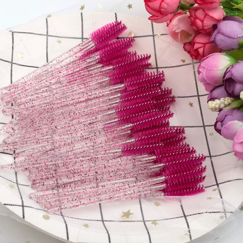 SHIDISAHNGPIN New Disposable 5/50Pcs Crystal Eyelash Makeup Brush Diamond Handle Mascara Wands Eyelash Extension Makeup Tool - My Store