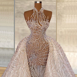 Elegant Off Shoulder Lace Vestidos De Novia Beaded Casual Dresses Formal Bling Dress Abiti Da Sposa Wedding Dresses - My Store