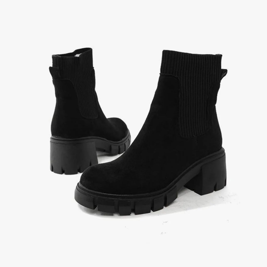 BUSY GIRL YW4088 Black Ankle Boots for Women 4.5cm Ankle Boot Mid Thick Heels Round Toe Ladies Brown Ankle Boots
