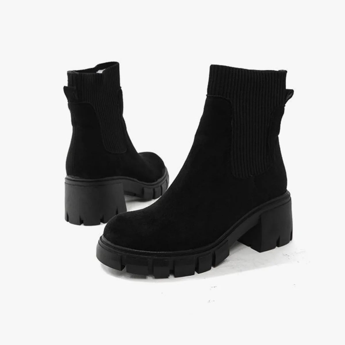 BUSY GIRL YW4088 Black Ankle Boots for Women 4.5cm Ankle Boot Mid Thick Heels Round Toe Ladies Brown Ankle Boots