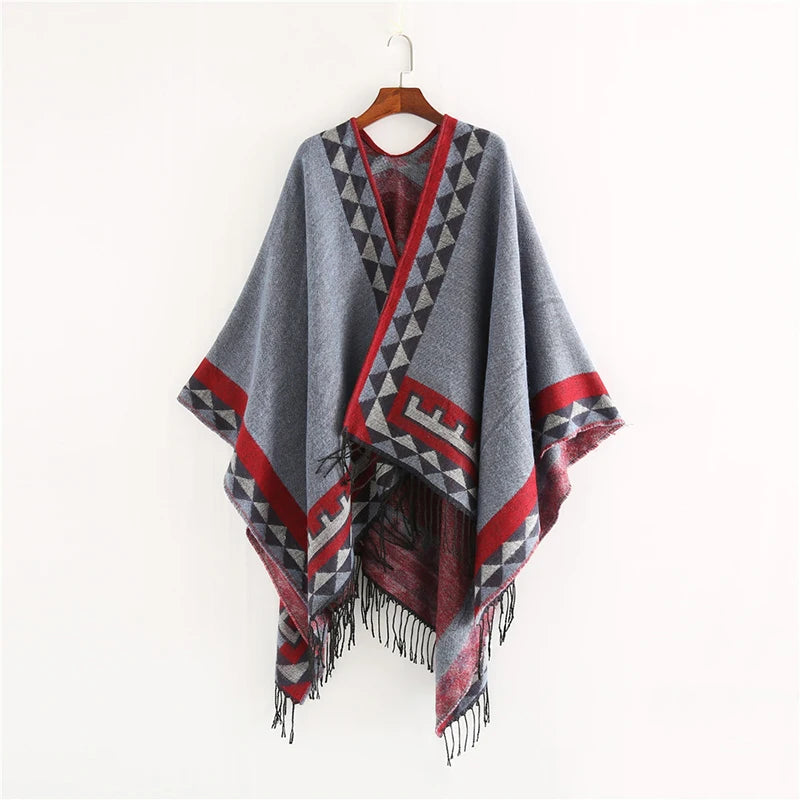 Indian Style Fashion Geometric Tassel Pashmina Poncho and Capes Coat Women Scarfs Autumn Winter Warm Shawl Cachemire Scarves