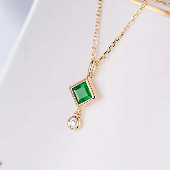 Fine+jewelry Gold Jewellery 18k Natural Emerald White Diamond Elegant Necklace Women