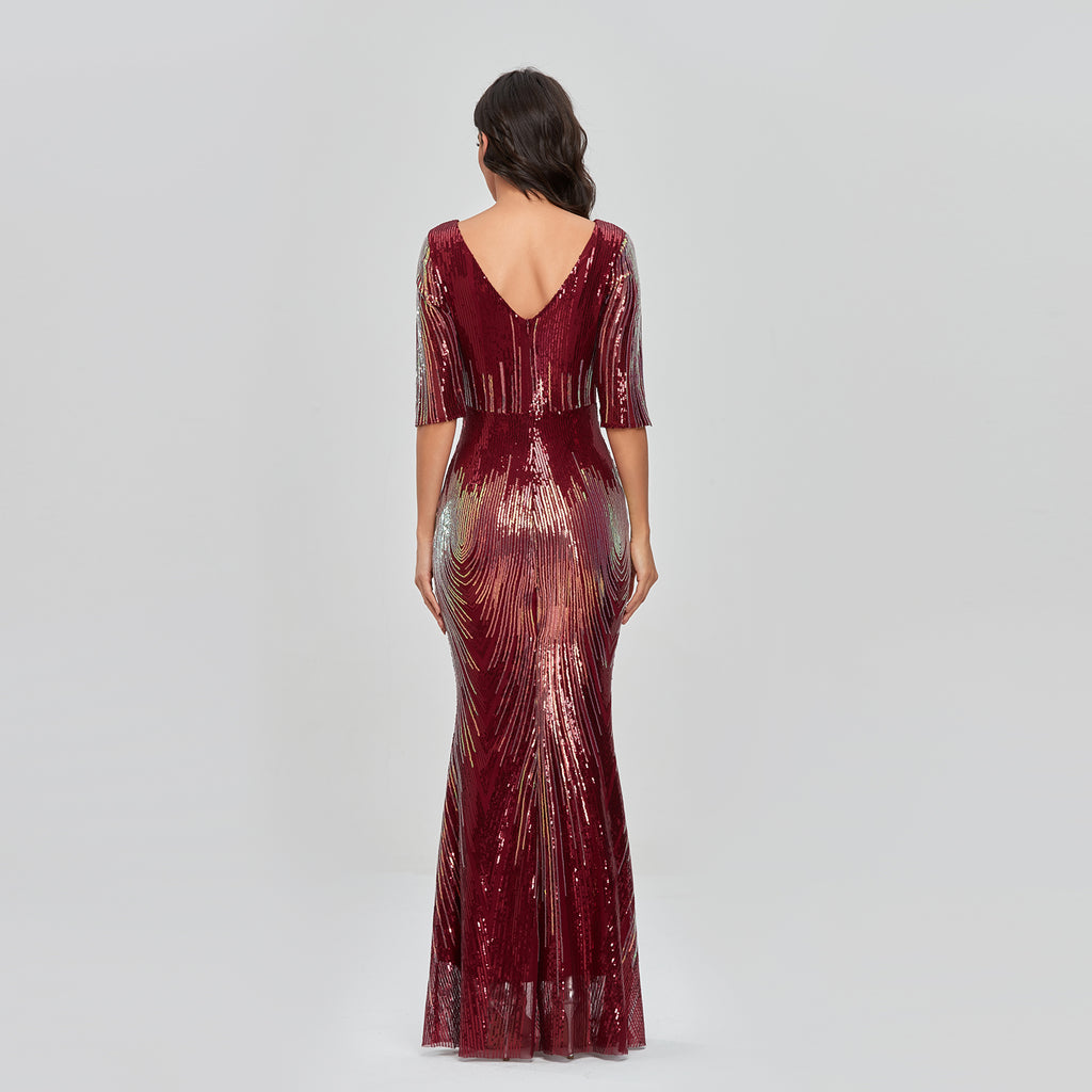 2XL Wedding Guest Sequin Dresses Women Party Half Sleeve Prom Dresses 2021 - My Store