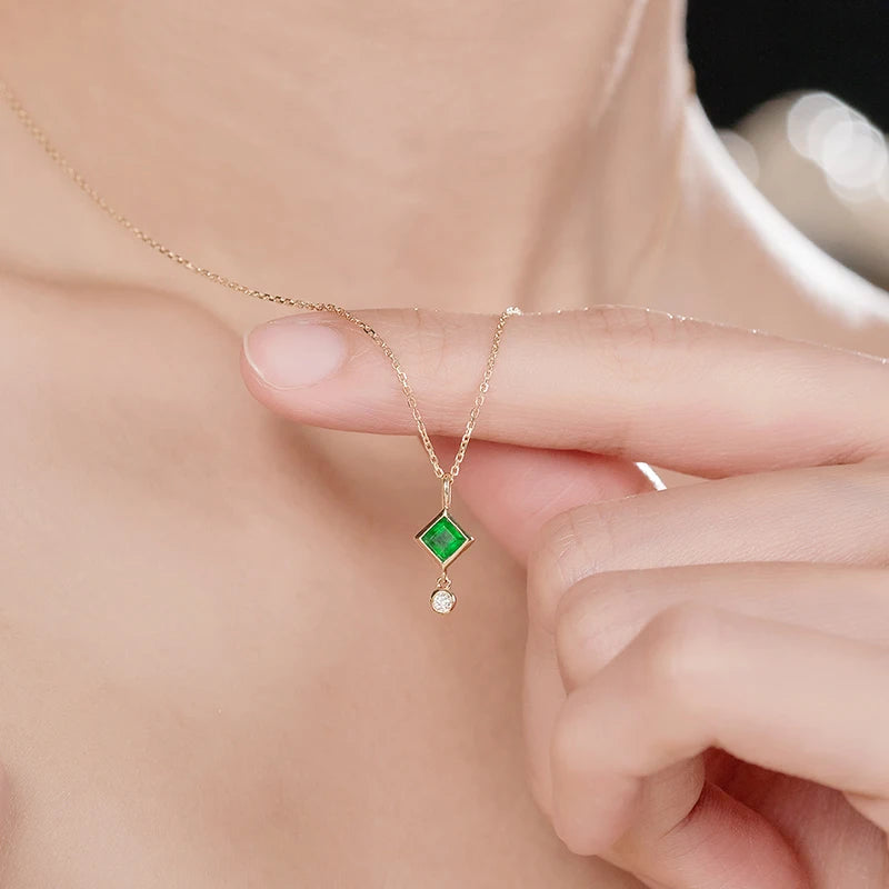 Fine+jewelry Gold Jewellery 18k Natural Emerald White Diamond Elegant Necklace Women