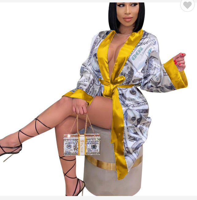 Home Silky Dollar Sleepwear Women Pajamas  Printing  Pajamas Dress for Women Woman Pajamas