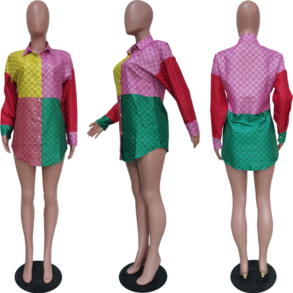 Fall Skirt Dresses Women Clothing Printing Dress Autumn Color Matching Women Skirt Dresses