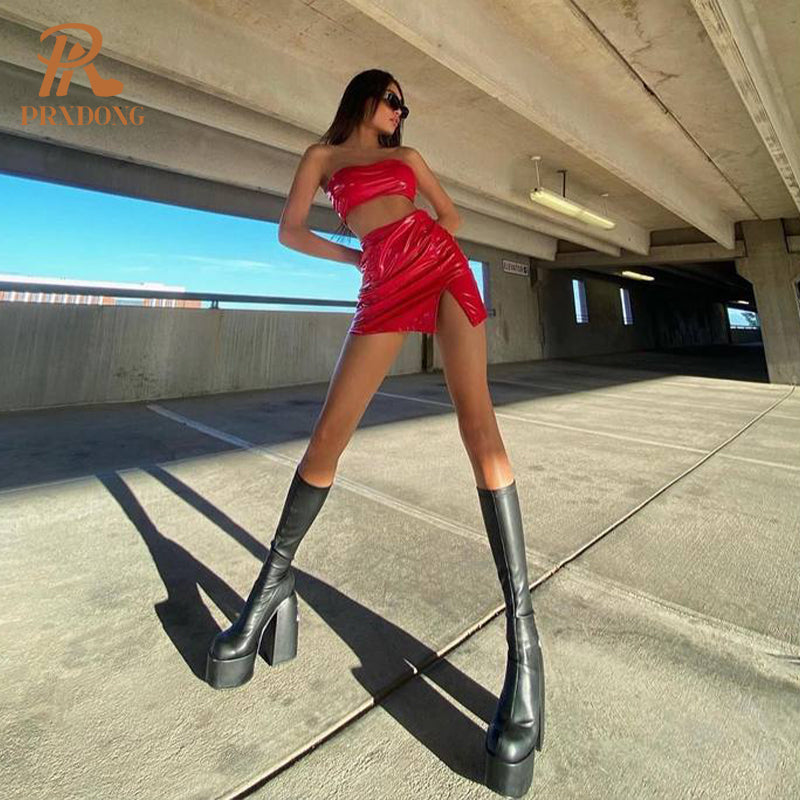 Famous Brand Fashion Women's Boots Thick Heel Waterproof Platform Ankle Boots Black Sexy Knee Boots Banquet Party High Heel Boot