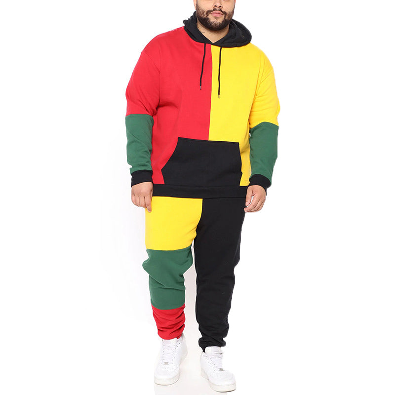 Men's Activewear Pullover Warm Tracksuit Color Block Sports Set Casual Sweat Suit