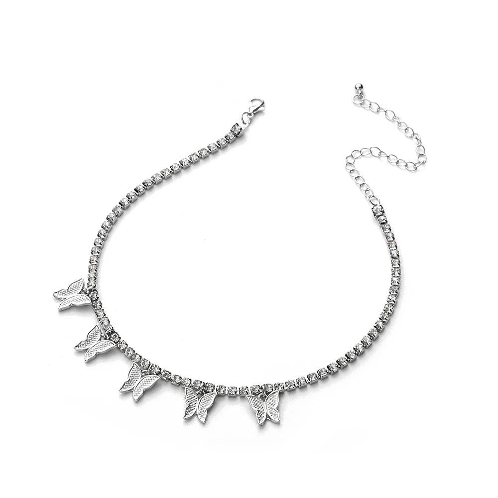 Butterfly Necklace for Women Jewellery Butterfly  Choker Shiny Crystal Clavicle Chain Bling Bling Jewelry