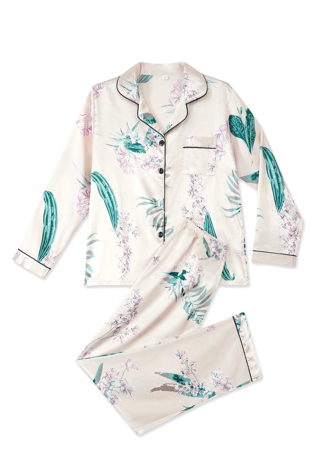 Womens New Arrival Homewear Pajamas Suit Pijamas Sexy Long Sleeve Silk Satin Pajama