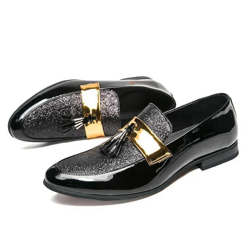 Hot Sale Men Flat Black Golden Formal Patchwork Shoe PU Leather Casual Men Shoes for Man Dress Shoes 2020 New Zapatos Hombre