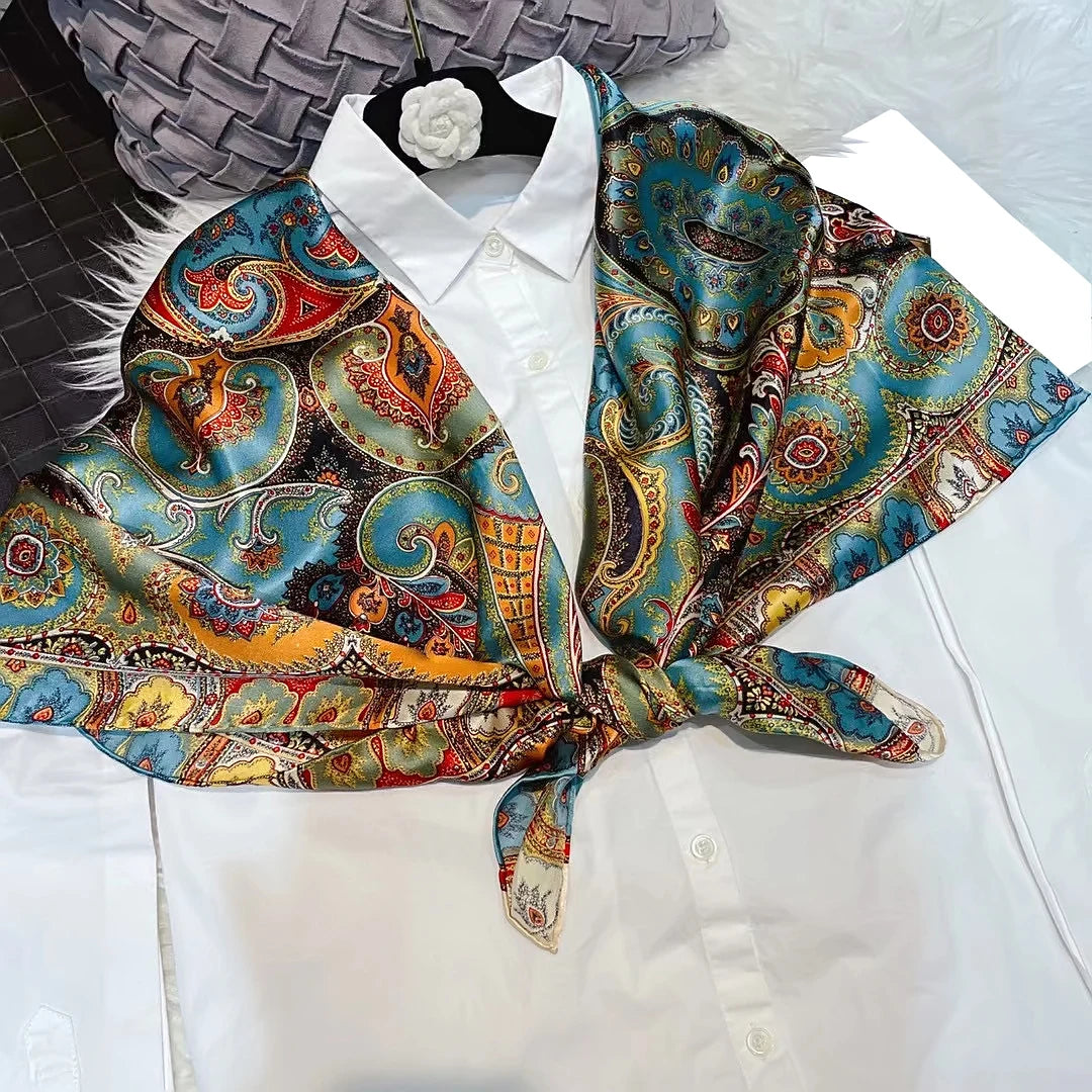 BYSIFA| Blue Red 100% Natural Silk Scarf Hijab Women Fashion Brand Large Square Scarves Shawls Autumn Winter Paisley Scarves