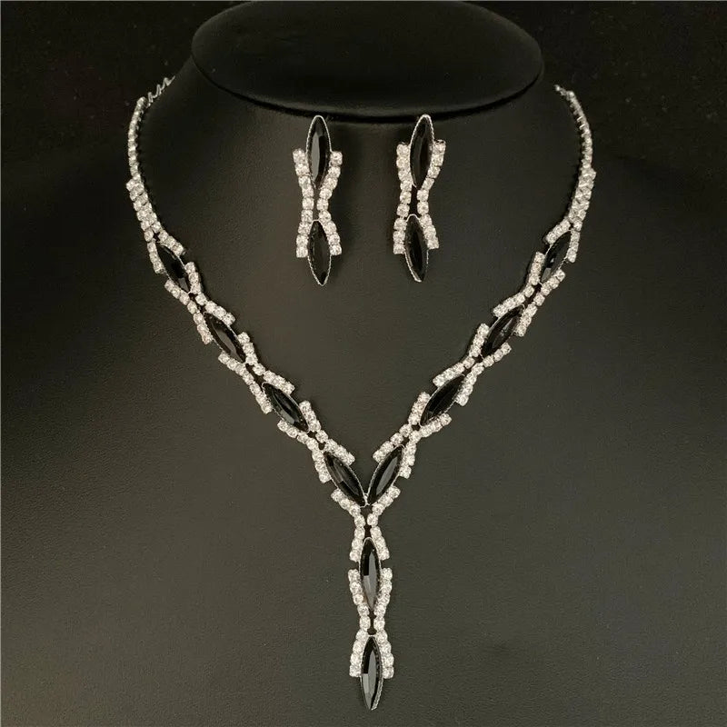 Sexy Wave Bridal Choker Jewelry Set Silver Plated Rhinestone Crystal Necklace Earrings Women Wedding Jewerlry Set