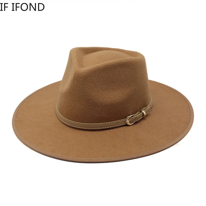 Women Hats Khaki Camel  Wide Brim Felt Fedoras Hats Wool Vintage Dress Formal Church Hat Fashionable Jazz Hats