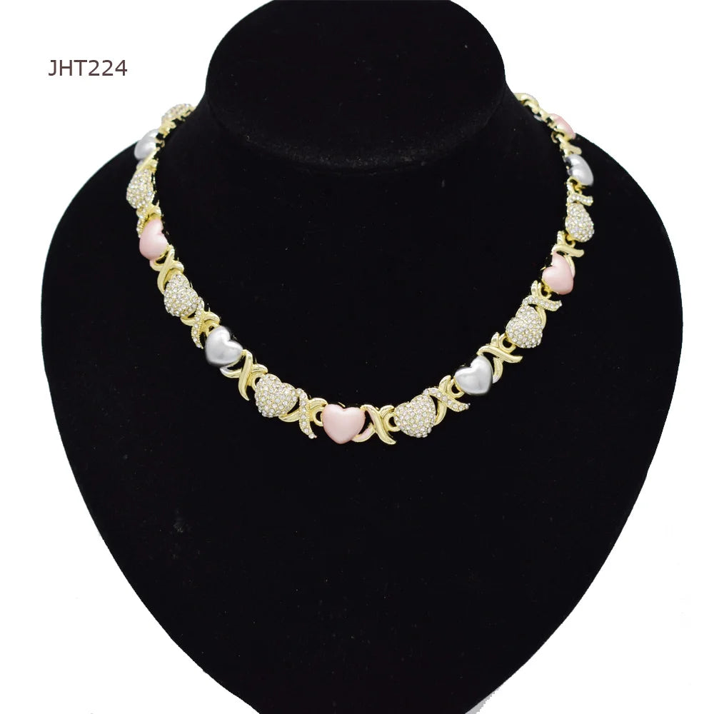 JHT224 High Quality 18K Gold Three Color Rhinestone Jewelry Set XOXO Jewelry Set Women's Jewelry Set