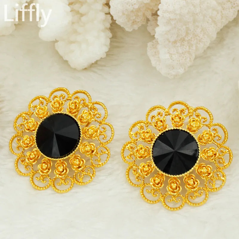 Liffly Bridal Jewelry Set Nigerian Wedding Dubai Gold Jewelry Sets for Women African Big Flowers Necklace Earrings Jewellery