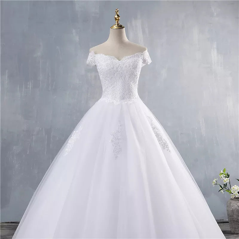 ZJ9143 2023 White Ivory Lace Appliques Ball Gown Cheap Off the Shoulder Short Sleeves Bridal Dress Wedding Dresses - My Store