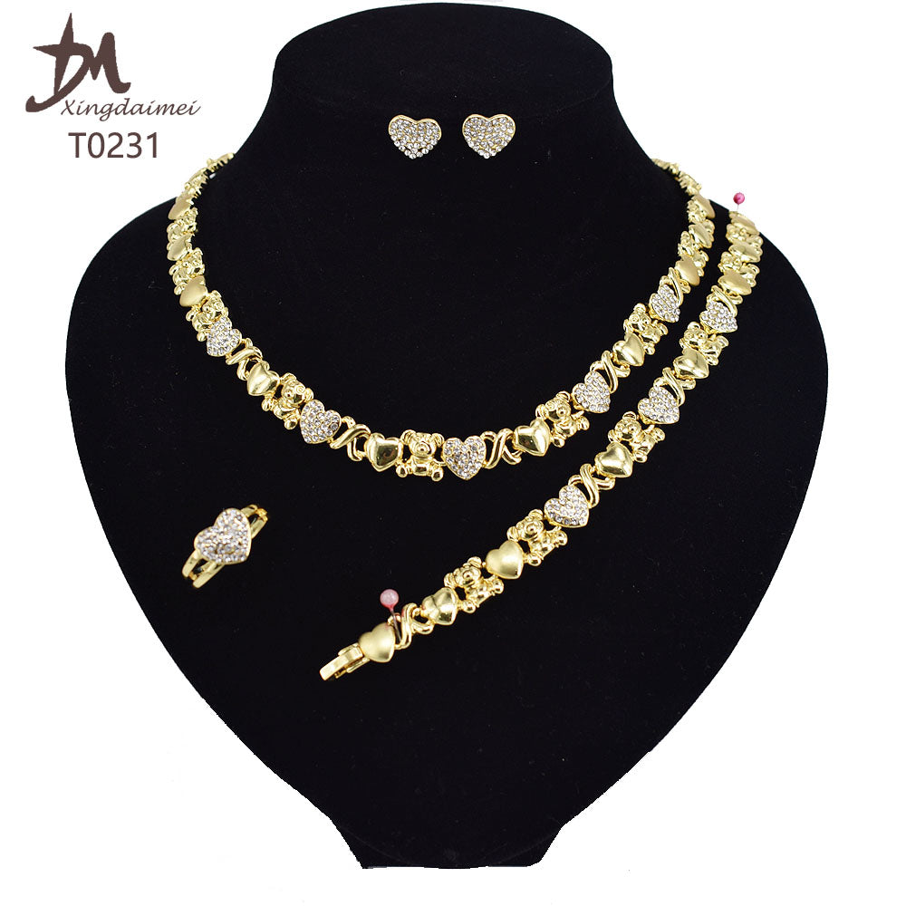 T0245 High Quality 14K Gold Plating Jewelry Women Jewelry Set 14k Gold Plating Diamond XOXO Jewelry Set