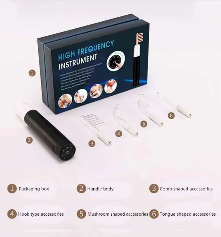 Wireless Handheld Ozone High Frequency 4 in 1 Red Light Skin Therapy Wand Machine for Anti Aging Skin Firming and Hair Care Tool