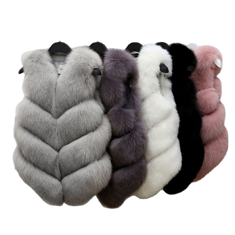 Women Fashion Coats Winter and Fall Coat Women Long Fur Coat Faux Fox Fur Vest