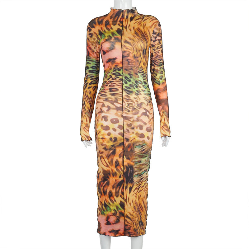 Fall Fashion New Long Sleeve Dresses Women Print Winter Dresses Turtleneck Women Clothing Dress