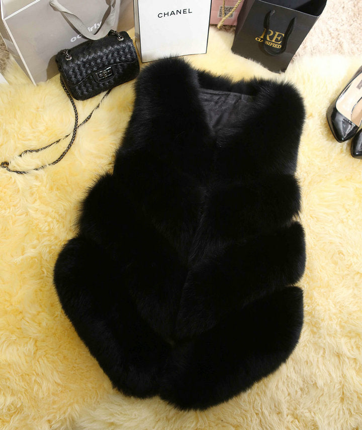 Women Fashion Coats Winter and Fall Coat Women Long Fur Coat Faux Fox Fur Vest
