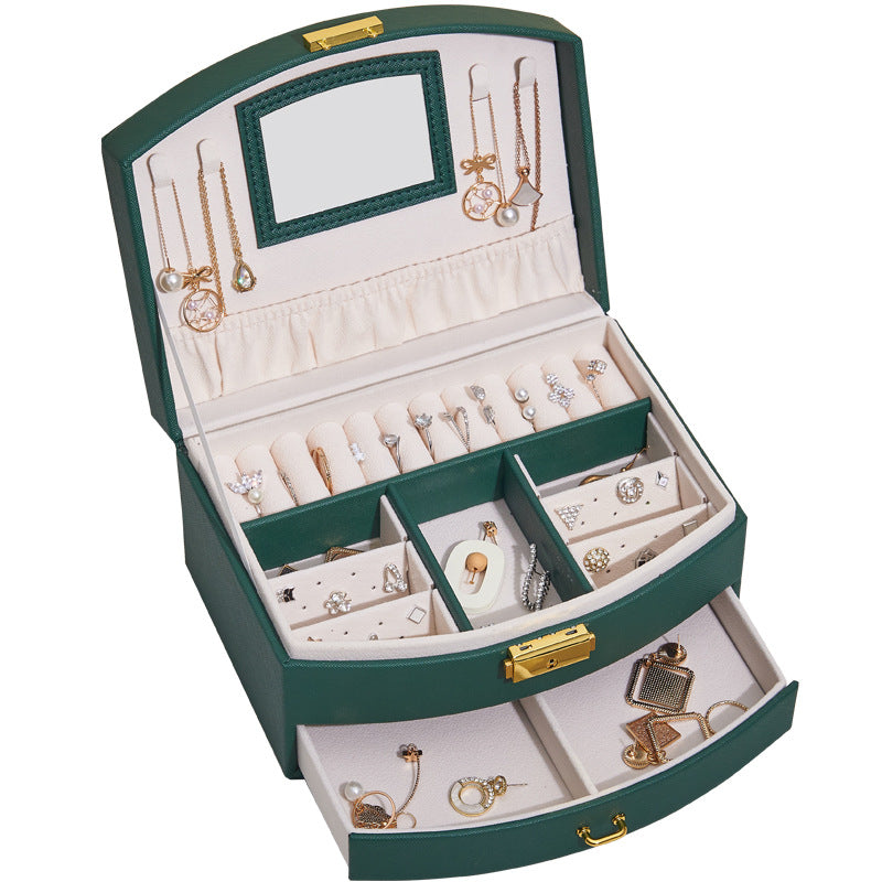 Women Jewelry Storage Organizer Drawers Box Travel Makeup Cosmetic Boxes Mirror Jewellery Case