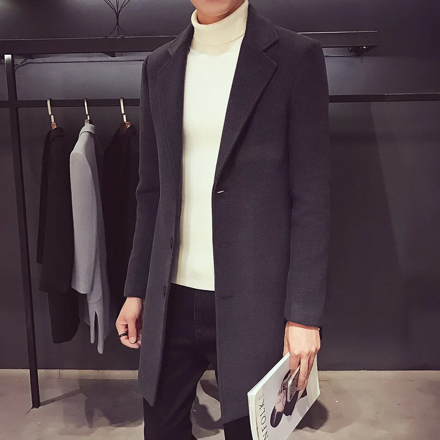 Long Winter Plus Size Men's Coats Hip Hop Men Plain Loose Slim Fit Comfortable Stylish Coat Trench Coat