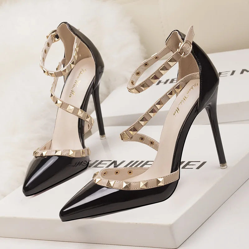 YiXin Women High Heel Shoes 2025 Summer Thin High Heels Pointed Sequined Sexy Ladies High Heel Shoes