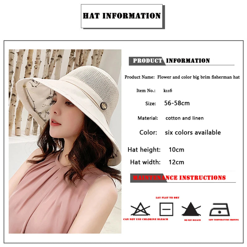 K116 Women's Bucket Hat Panama Fashion Sun Visor Breathable Fisherman Protection Hat Summer Hats Beach Sun Hats Breathable