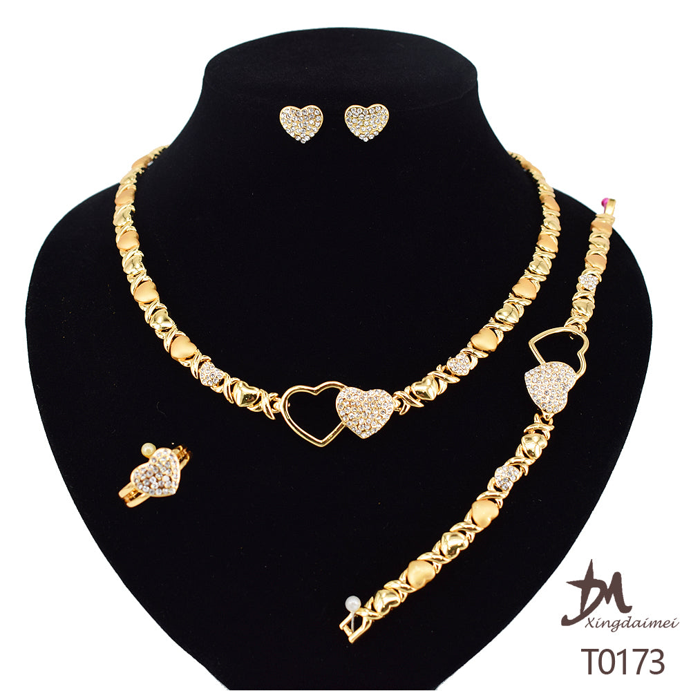 T0245 High Quality 14K Gold Plating Jewelry Women Jewelry Set 14k Gold Plating Diamond XOXO Jewelry Set