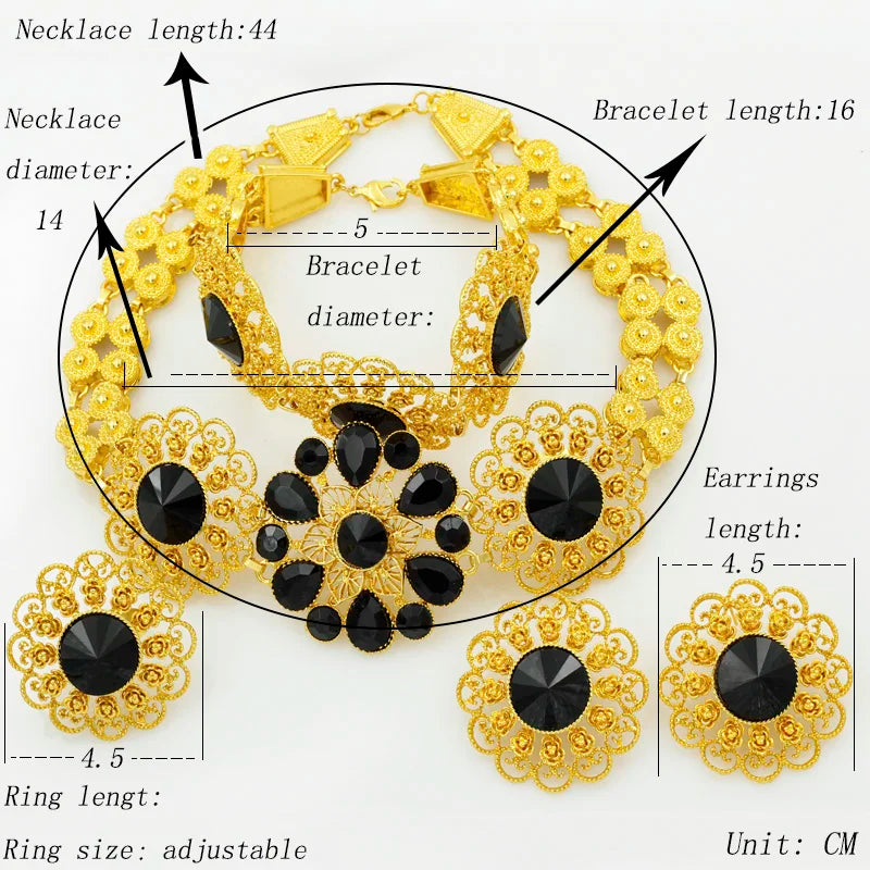 Liffly Bridal Jewelry Set Nigerian Wedding Dubai Gold Jewelry Sets for Women African Big Flowers Necklace Earrings Jewellery