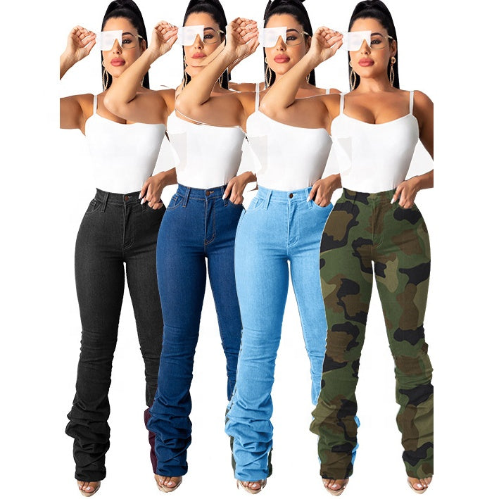 Fashion Streetwear Ladies Jeans Trousers Stacked Jeans Pant Denim Women Jeans